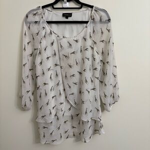 Tamara H. Cream and Brown Animal Print Blouse